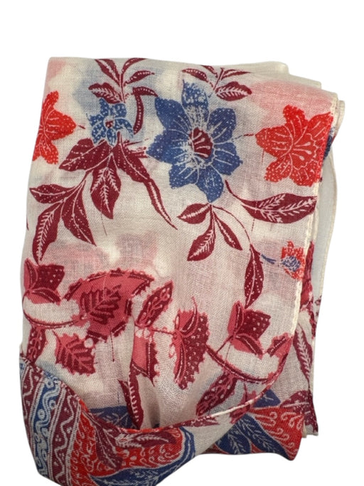 Tory Burch White & Red Flora & Fauna Fringe Edging Wrap scarf White & Red