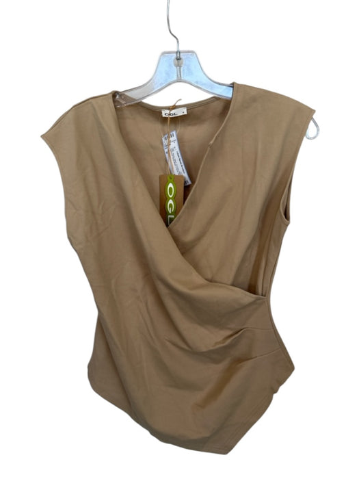 OGL Size M Beige Nylon Scrunch Detail Gathered Sleeveless V Neck Top Beige / M