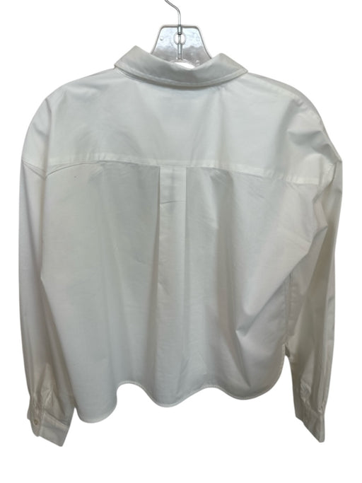 Tuckernuck Size M White Cotton Blend Button Front Cropped Long Sleeve Top White / M