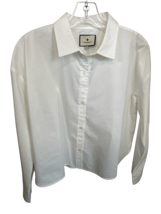 Tuckernuck Size M White Cotton Blend Button Front Cropped Long Sleeve Top White / M