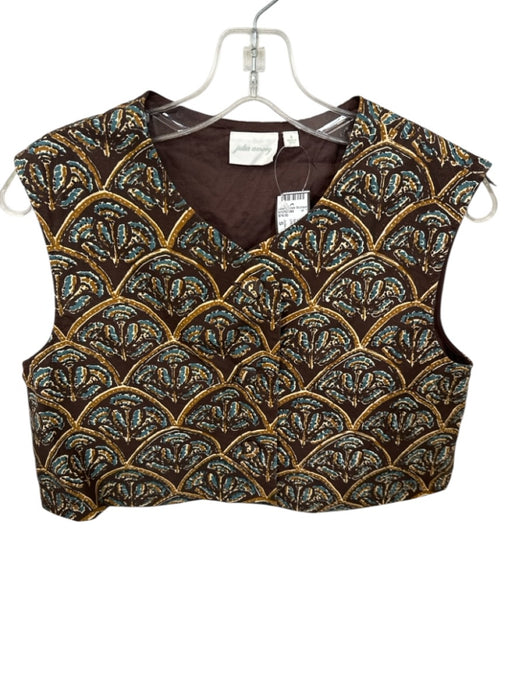 Julia Amory Size S Brown & Teal Cotton Blend Waxed  Ultra High Rise Cropped Vest Brown & Teal / S