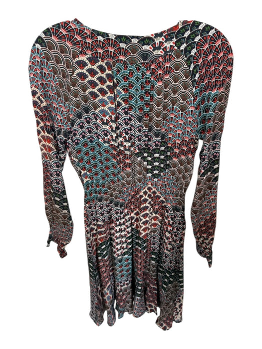 Maeve Size S Red & Multi Viscose Blend Ruffle Detail V Neck Long Sleeve Dress Red & Multi / S
