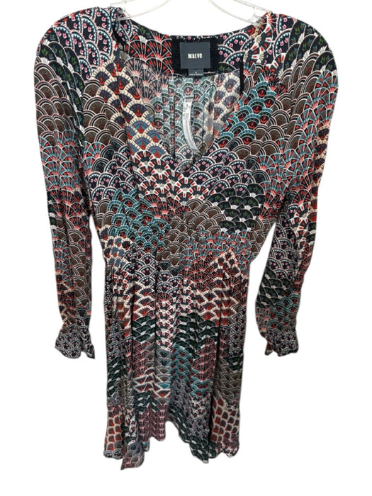 Maeve Size S Red & Multi Viscose Blend Ruffle Detail V Neck Long Sleeve Dress Red & Multi / S