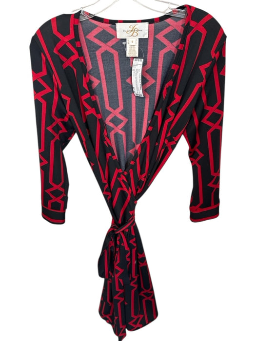 Julie Brown Size S Red & Black Polyester Long Sleeve Wrap dress Midi Dress Red & Black / S