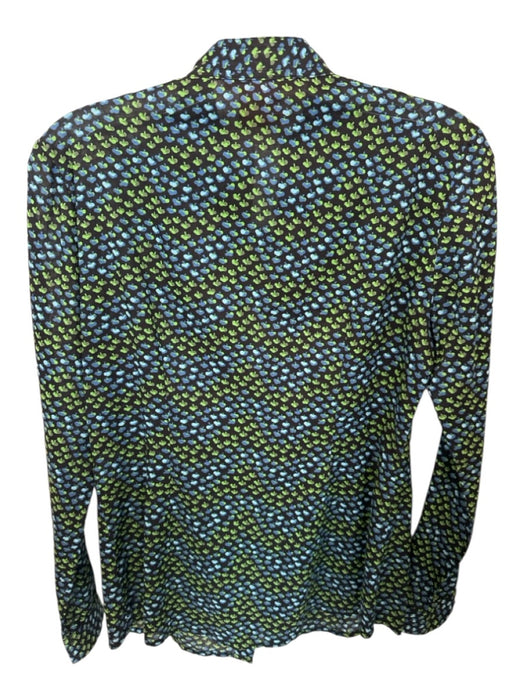 Tory Burch Size 4 Blue & Green Cotton Apple Gold Hardware Ruffle Accent Blouse Blue & Green / 4