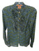 Tory Burch Size 4 Blue & Green Cotton Apple Gold Hardware Ruffle Accent Blouse Blue & Green / 4