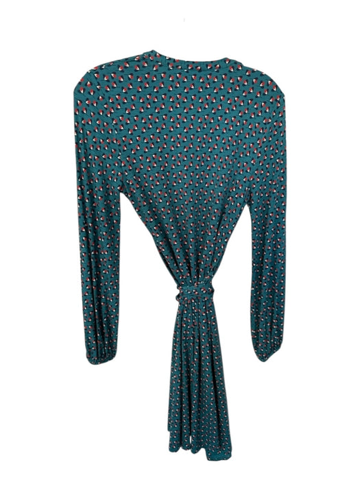 Boden Size 8 Teal & Red Viscose Blend Long Sleeve Flowers Wrap Maxi Dress Teal & Red / 8