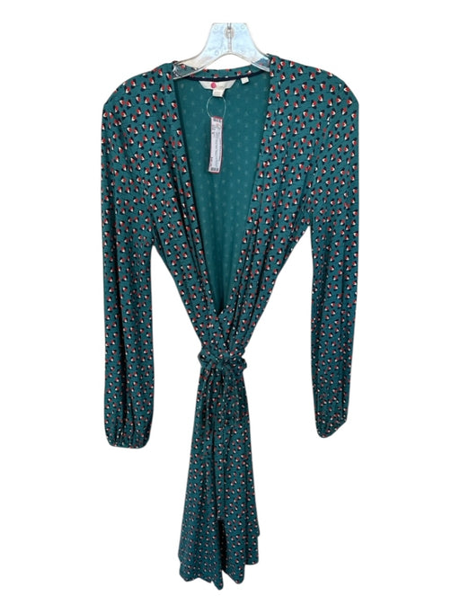 Boden Size 8 Teal & Red Viscose Blend Long Sleeve Flowers Wrap Maxi Dress Teal & Red / 8