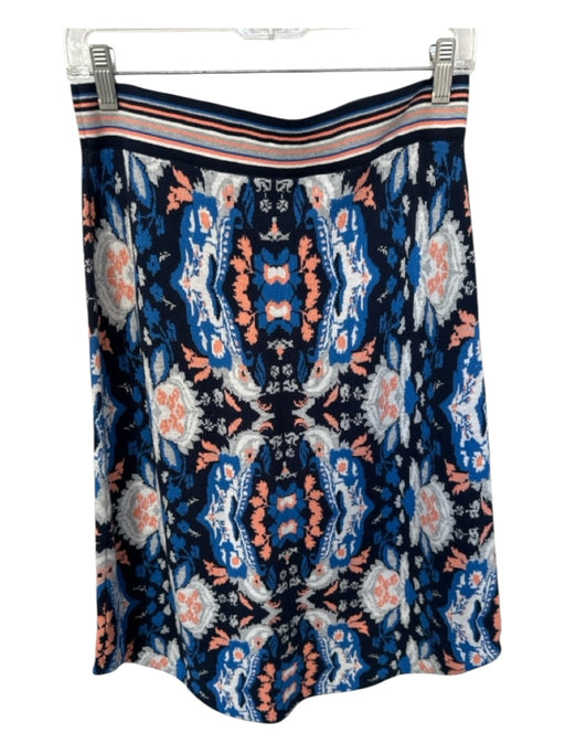 Moth Size S Peach & Navy Cotton Blend Waist Band Kaleidoscope Midi Skirt Peach & Navy / S