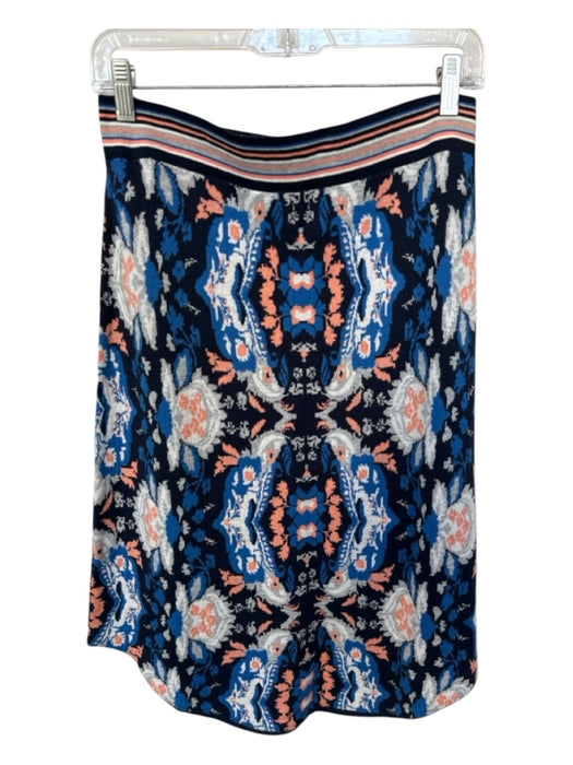 Moth Size S Peach & Navy Cotton Blend Waist Band Kaleidoscope Midi Skirt Peach & Navy / S
