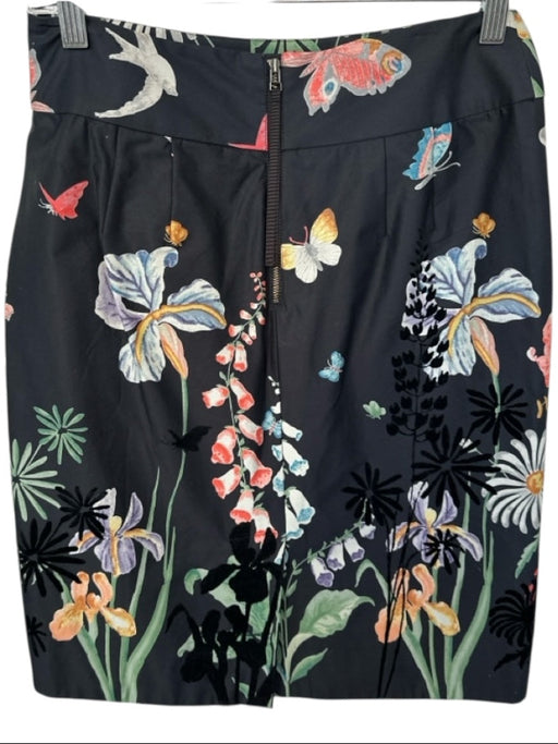 Leifsdottir Size 2 Black & Multi Cotton Blend Botanical Pencil Back Zip Skirt Black & Multi / 2