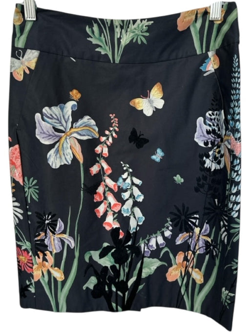 Leifsdottir Size 2 Black & Multi Cotton Blend Botanical Pencil Back Zip Skirt Black & Multi / 2