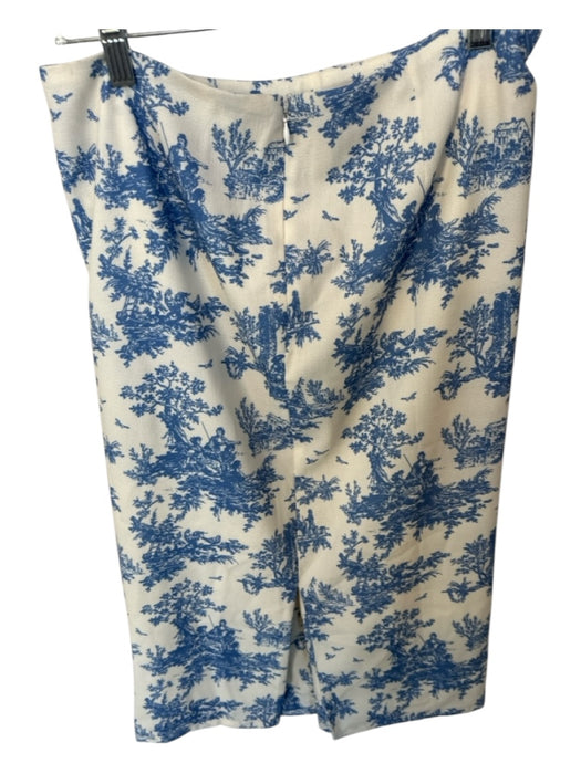 Miaou Size M Cream & Blue Side Zip Toile Midi Skirt Cream & Blue / M
