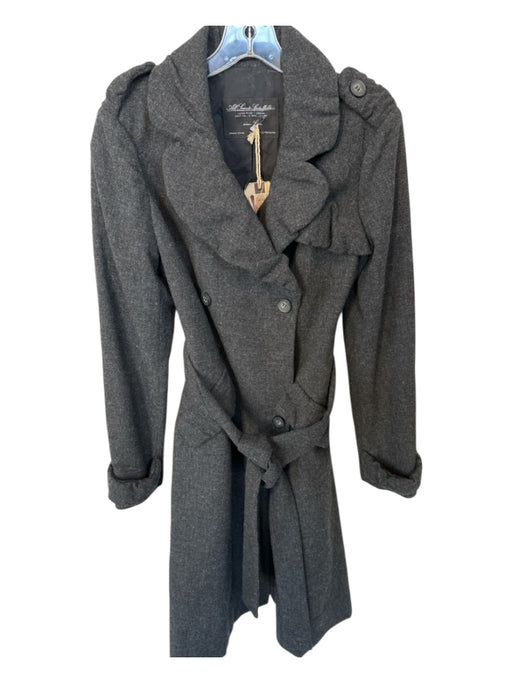 All Saints Size 10 Charcoal Wool Long Sleeve Buttons Belted Full Length Coat Charcoal / 10