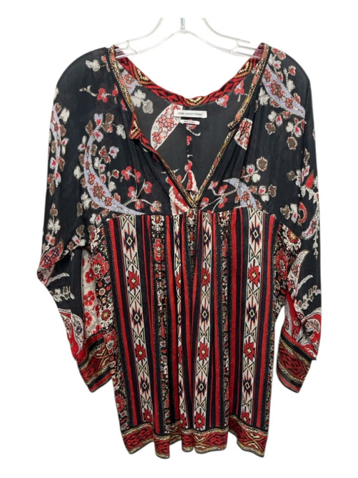 Isabel Marant Etoile Size 2 Red, Black, Multi Viscose 3/4 Sleeve Tunic Top Red, Black, Multi / 2