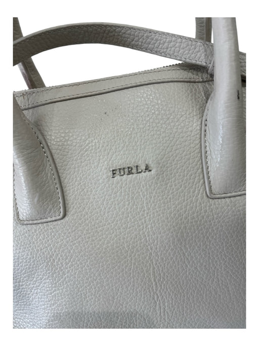 Furla White Pebbled Leather Top Zipper Double Top Handle Crossbody Strap Bag White / M