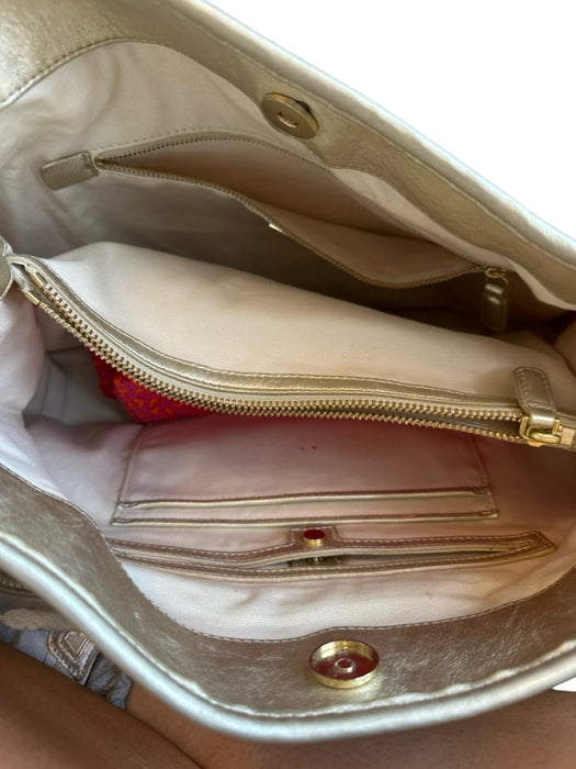 Tory Burch Tan & Gold Straw & Leather Top Handles Chain Tote Bag Tan & Gold / M