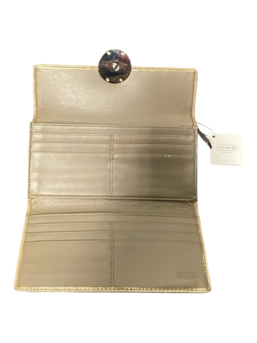 Coach Gold Leather Envelope Card Holder Snap Closure Shimmer Wallets Gold