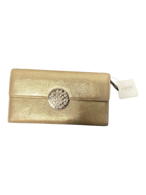 Coach Gold Leather Envelope Card Holder Snap Closure Shimmer Wallets Gold