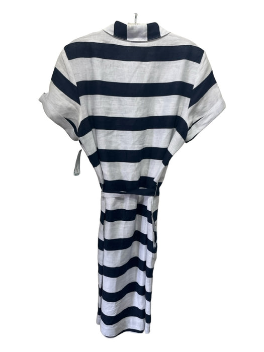 Neiman Marcus Size S Blue & White Linen Striped Cuffed Hem Chest Pocket Dress Blue & White / S