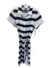 Neiman Marcus Size S Blue & White Linen Striped Cuffed Hem Chest Pocket Dress Blue & White / S