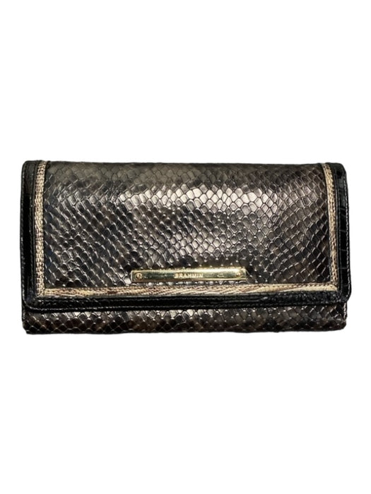 Brahmin Black & Brown Snakeskin Bi-Fold Snap Closure Accordian Wallets Black & Brown