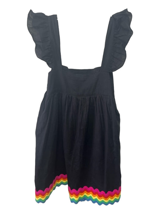 Juliet Dunn Size 2 Black & Multi Cotton Square Neck Ruffle Cap Sleeve Dress Black & Multi / 2