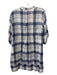 CP Shades Size XS Beige & Blue Linen Plaid Round Split Neck Pintuck Dress Beige & Blue / XS