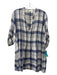 CP Shades Size XS Beige & Blue Linen Plaid Round Split Neck Pintuck Dress Beige & Blue / XS