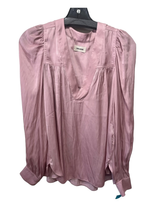 Zadig & Voltaire Size S Pale Pink Polyester Blend V Neck Long Sleeve Top Pale Pink / S