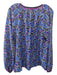 Rungolee Size S Blue Purple Black Abstract Bird Print Round Split Neck Top Blue Purple Black / S