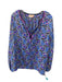 Rungolee Size S Blue Purple Black Abstract Bird Print Round Split Neck Top Blue Purple Black / S