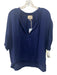 9seed Size P/S Navy Blue Cotton Gauze Short Sleeve V Neck Raw Hem Top Navy Blue / P/S