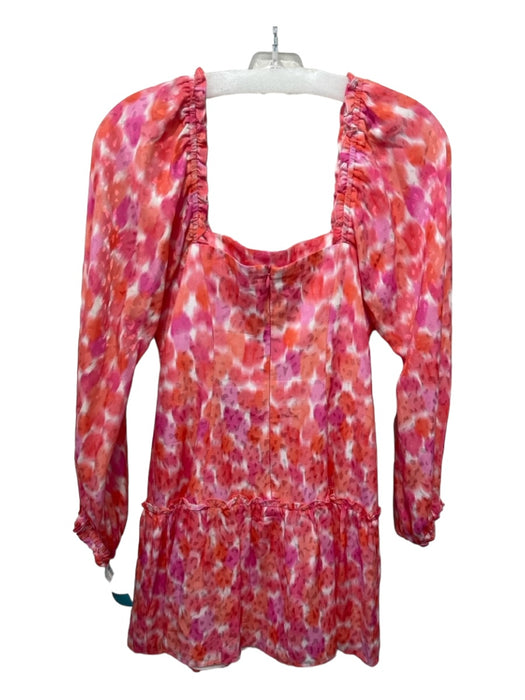 Amanda Uprichard Size XS Pink, Orange & White Polyester Long Sleeve Mini Dress Pink, Orange & White / XS