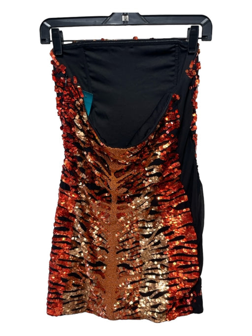 Retrofete Size S Orange & Black Polyester Strapless Sequin Design Boning Dress Orange & Black / S