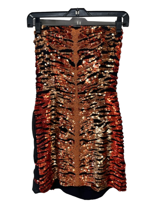 Retrofete Size S Orange & Black Polyester Strapless Sequin Design Boning Dress Orange & Black / S