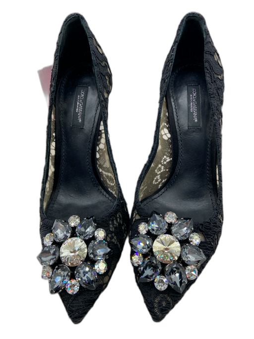 Dolce & Gabbana Shoe Size 36 Black Stiletto Lace Jeweled Pointed Toe Pumps Black / 36