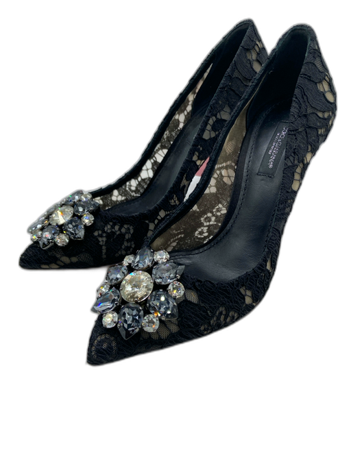 Dolce & Gabbana Shoe Size 36 Black Stiletto Lace Jeweled Pointed Toe Pumps Black / 36