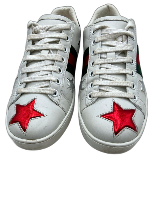 Gucci Shoe Size 35.5 White, Red, Green Leather Metallic stars Low Top Sneakers White, Red, Green / 35.5