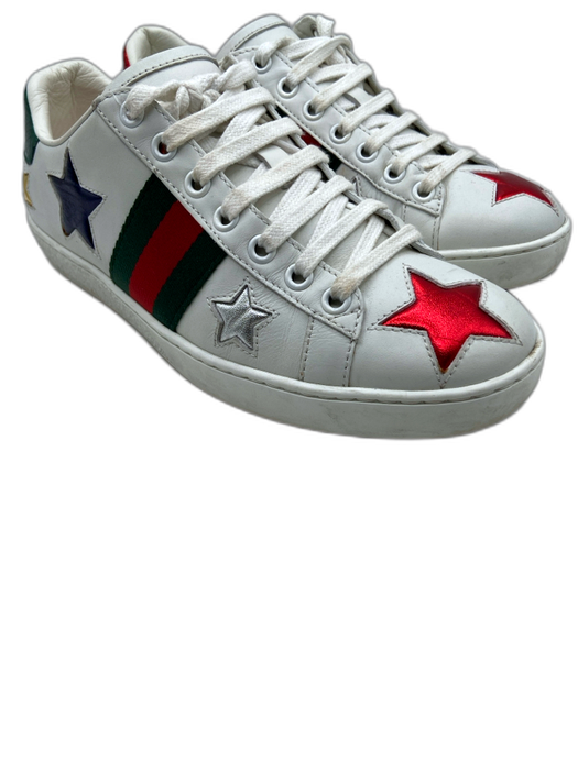 Gucci Shoe Size 35.5 White, Red, Green Leather Metallic stars Low Top Sneakers White, Red, Green / 35.5
