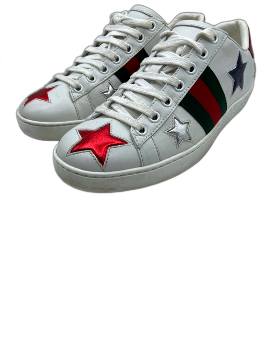 Gucci Shoe Size 35.5 White, Red, Green Leather Metallic stars Low Top Sneakers White, Red, Green / 35.5