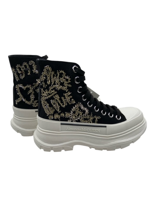 Alexander McQueen Shoe Size 6 Black & White Canvas Lug Sole Lace Up Sneakers Black & White / 6