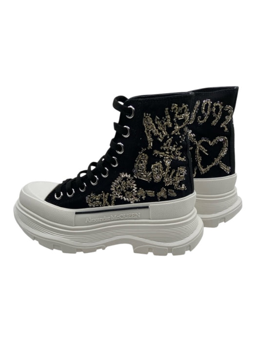 Alexander McQueen Shoe Size 6 Black & White Canvas Lug Sole Lace Up Sneakers Black & White / 6