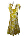 Alemais Size 0 Yellow & Cream Linen Floral Tie Straps Tiered Dress Yellow & Cream / 0