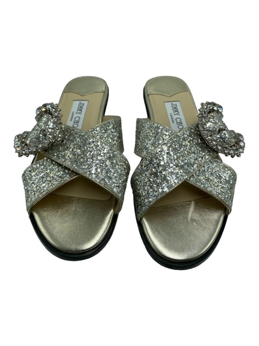 Jimmy Choo Shoe Size 35 Silver & Gold Leather Sequins Buckle Detail Sandals Silver & Gold / 35