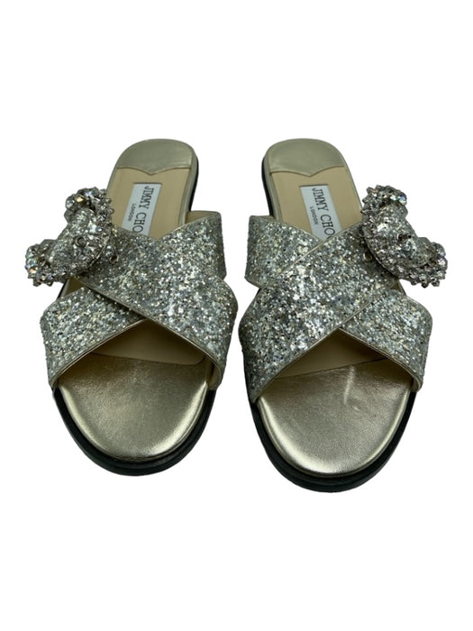 Jimmy Choo Shoe Size 35 Silver & Gold Leather Sequins Buckle Detail Sandals Silver & Gold / 35