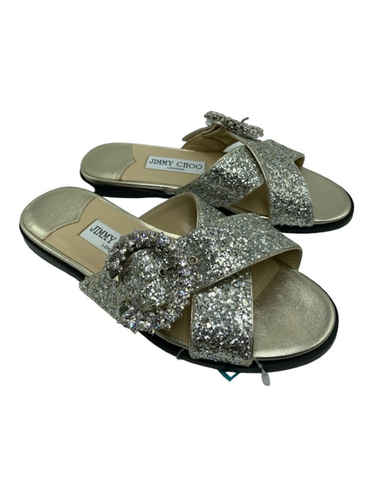 Jimmy Choo Shoe Size 35 Silver & Gold Leather Sequins Buckle Detail Sandals Silver & Gold / 35