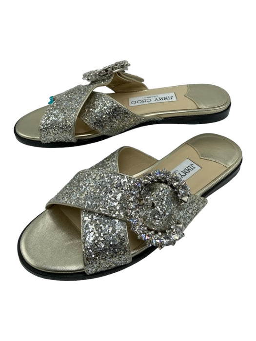 Jimmy Choo Shoe Size 35 Silver & Gold Leather Sequins Buckle Detail Sandals Silver & Gold / 35