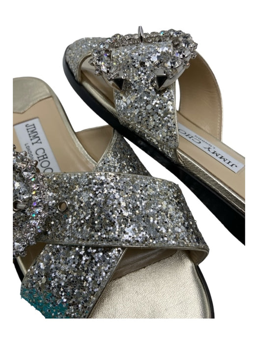 Jimmy Choo Shoe Size 35 Silver & Gold Leather Sequins Buckle Detail Sandals Silver & Gold / 35