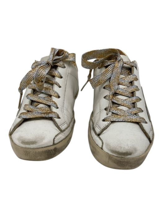 Golden Goose Shoe Size 35 White, Gold, Gray Leather Metallic Laces Sneakers White, Gold, Gray / 35